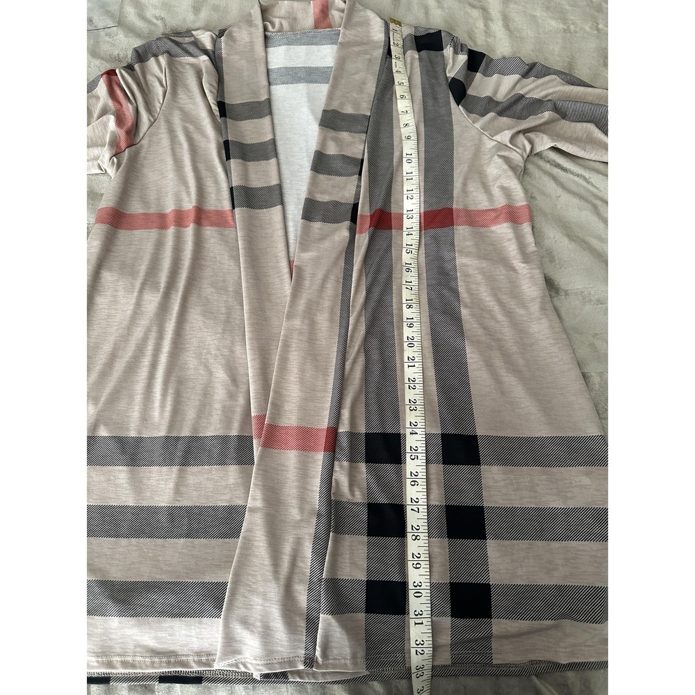 Angel Heart Boutique Cardigan Womens 3XL Beige Plaid Open Front Lightweight - Picture 9 of 9